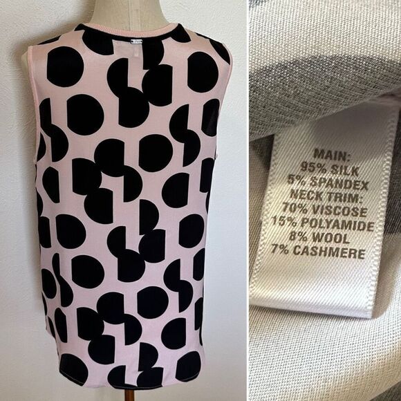 ST. JOHN DOT PRINT STRETCH SILK SHELL IN BLUSH CAVIAR - Picture 4 of 5